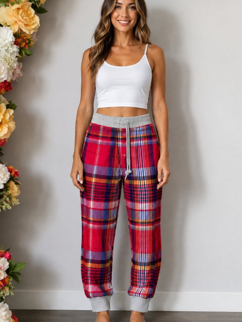 Aerie Red Multicolor Plaid Flannel Pajama Jogger Pants XL